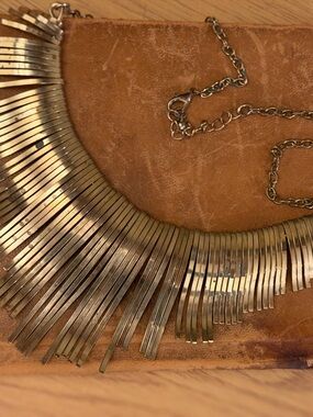 Brass toned Gold Fringe Statement Necklace - Women Jewelry